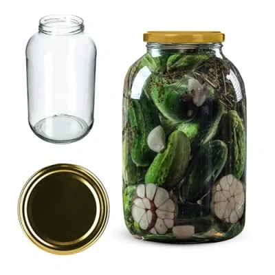 Image of KADAX Glass Jar 4 L, Large with Wide Mouth for Preserving, Pickling and Fermenting, Storage Pickles Sauerkraut (Gold Lid)