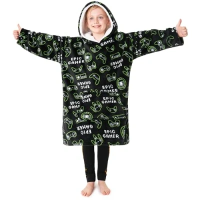 Image of CityComfort Hoodie For Boys and girls, Fleece Oversized Blanket 7 14 Years (Black)