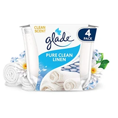 Image of Glade Jar Candle, Scented Candle Infused with Essential Oils, Up to 44 Hour Burn Time, Clean Linen, Pack of 4 (4 x 224g)