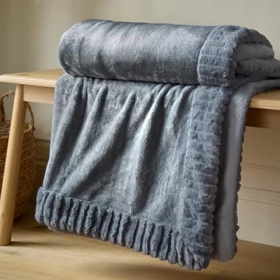 Image of Catherine Lansfield Velvet and Faux Fur Soft 150x200cm Blanket Throw Charcoal Grey