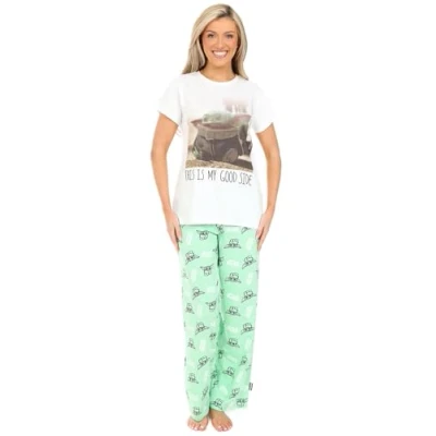 Image of Star Wars Womens The Mandalorian Long Baby Yoda Pyjama Set Ladies PJ&#039;s (20 22) White