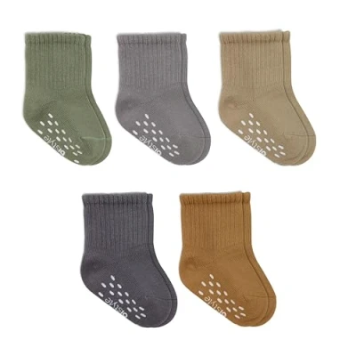 Image of bistyle Baby Grip Ankle Socks 5 Pairs Newborn Infant Toddlers Non Slip Organic Cotton Kids Boys Girls