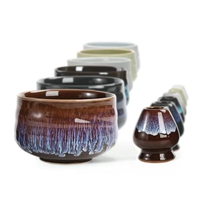 Image of TEANAGOO Japanese Ceramic Matcha Bowl with Whisk Holder, 18 OZ. K16, Purple, Chawan Tea Bowl, Bowls for Matcha, Traditional Ceremonial Accessories