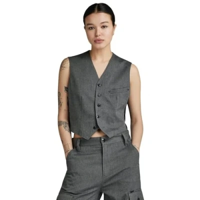 Image of G STAR RAW Women&#039;s Cord Waistcoat Sleeveless, Multicolour (dk black/dim grey herringbone D24208 D506 G267), S