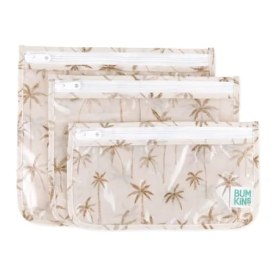 Image of Bumkins Travel Bag, Toiletry, TSA Approved Pouch, Zip Quart Size Airline Compliant, Clear Sided, Baby, Diaper Bag Organization, Makeup, Accessories, Packing, Set of 3 Sizes, Palm Trees