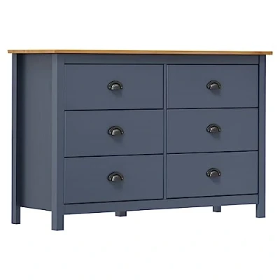 Image of vidaXL Sideboard Hill in Grey &amp; Honey Brown Finish, Solid Pine Wood Elegant Room Organiser with 6 Smooth Drawers Wide Display Top