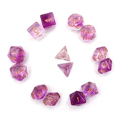 Image of Fasizi Transparent Polyhedral dice Set Table Games 2 Sets x 7 (14 Pieces) Die Series D20 D12 D10 D8 D6 D4 DND RPG MTG Double Colors One Piece (Purple)