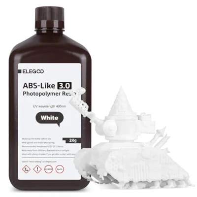 Image of ELEGOO Upgraded ABS Like Resin 3.0, 405nm UV Curing 3D Printer with Higher Precision and lower Shrinkage, Enhanced Strength Toughness Photopolymer for LCD White 2KG