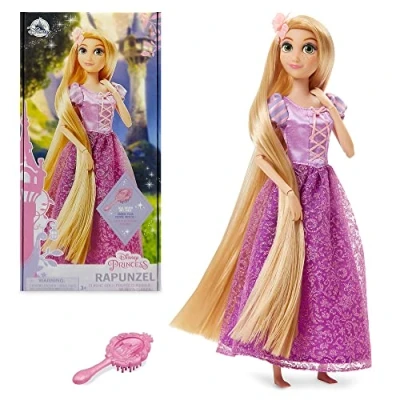 Image of Disney Store Official Rapunzel Classic Doll for Kids, Tangled, 29cm/11, Includes Brush with Moulded Details, Fully Poseable Toy in Glittering Gown Suitable Ages 3+