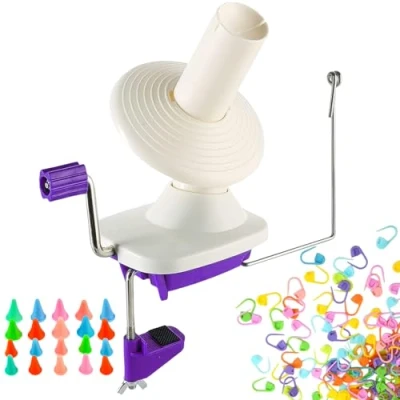 Image of Yarn Ball Winder, Hand Operated Purple Winders for Yarn, Winder with Easy Installation Storage +20 PCS Knit Knitting Needles Point Protectors+100 Stitch