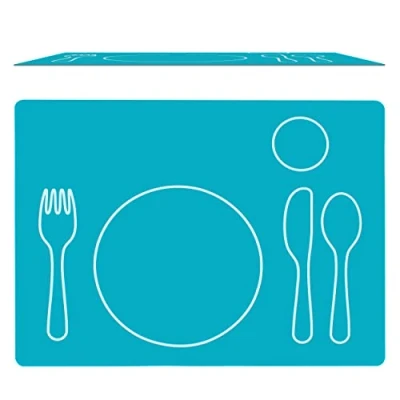 Image of Montessori Toddler Silicone Placemat, Non Slip, Easy to Clean, Dining Mat for Setting the Table, Practical Life, Eco friendly, TEAL Kids House