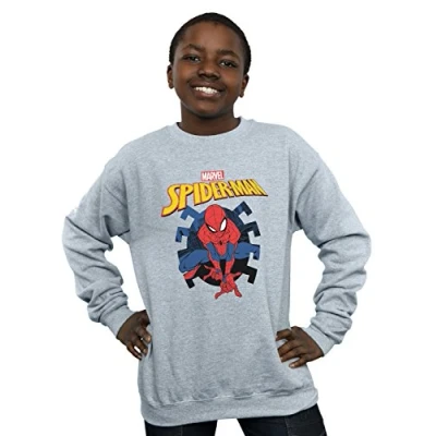 Image of Marvel Boys Spider Man Web Shooting Emblem Logo Sweatshirt Sport Grey 12 13 Years