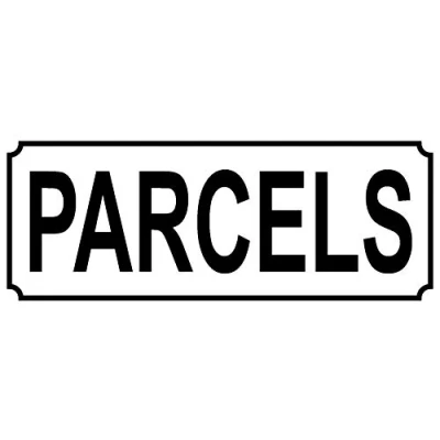 Image of parcels aluminium SIGN NOTICE plaque size 15cm x 6cm metal to show where mail post hermes dpd home delivery ebay amazon letters packets deliveries should be left REF 42