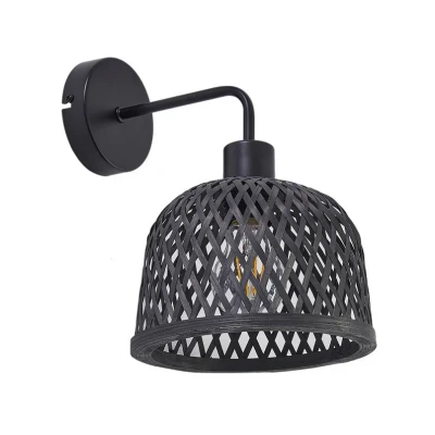 Image of Lindby wall light Eskil, Ø 18.5 cm, black, bamboo
