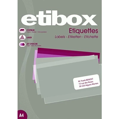 Image of ETIBOX 119752 2100 White Adhesive Labels 70 x 42.4 mm Printers: Laser, Copier, Inkjet 100 A4 Sheets