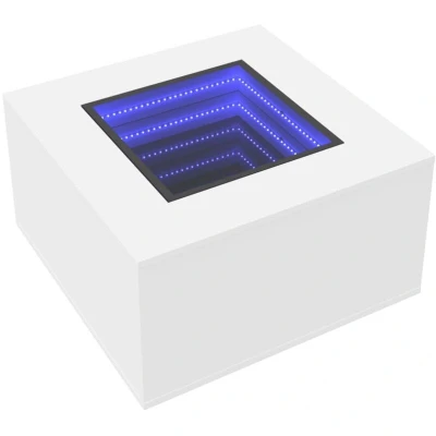 Image of vidaXL Coffee Table with RGB LED Lights White Engineered Wood Living Room/Bedroom Furniture, Infinity Mirror Top 60x60x40 cm