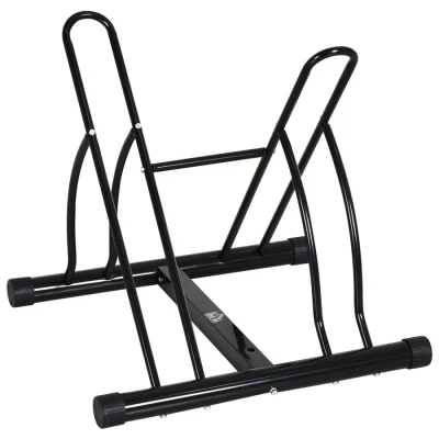 Image of HOMCOM 2 Bike Floor Parking Stand Rack Indoor Outdoor Ground Reversible Black