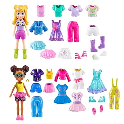 Image of Polly Pocket Sparkle Cove Adventure Dolls, Clothes and Accessories Set, Fashion Pack with 4 Dolls (3 inch) 45+ Total Pieces, HKW10