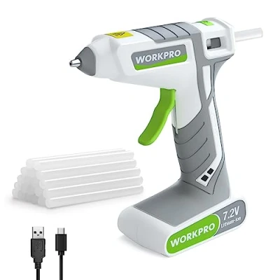 Image of WORKPRO Cordless Glue Gun 7.2V with 20pcs Sticks (7x100mm) Fast Preheating Hot 2000mAh Lithium ion Battery Automatic Power Off for Crafting Indicator Lights