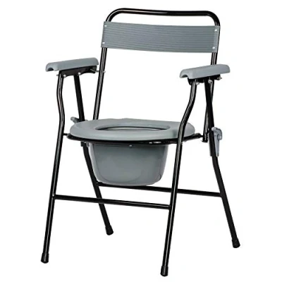 Image of NRS Healthcare Folding Portable Non Slip Commode, Medium, Grey and Black
