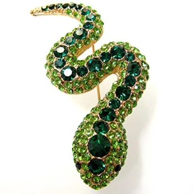 Image of Navachi 18k Gold Plated Green Crystal Snake Az7243b Brooch Pins