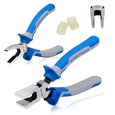 Image of SPEEDWOX Glass Running Pliers and Breaker Grozer Set 2 Pcs with Pair of Rubber Tips Professional Grozing for Stained Work Key Fob Curved Jaws Mosaics Breaking Tool