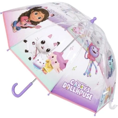 Image of CERDÁ LIFE&#039;S LITTLE MOMENTS Gabby&#039;s Dollhouse Bubble Umbrella Transparent with Purple Handle Manual Opening Made of 100% POE Fibreglass Frame Original Product Designed in Spain