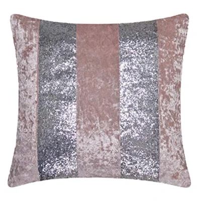 Image of Red Rainbow Luxury Crushed Velvet &amp; Silver Glitter Stripes Sparkle Cushion Cover (Blush Pink Silver, 18&quot; x 18&quot;)