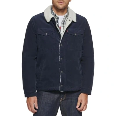 Image of Levi&#039;s Men&#039;s Sherpa Lined Trucker Jacket (Regular &amp; Big Tall Sizes) Denim, Navy Corduroy, S