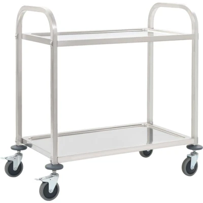 Image of vidaXL 2 Tier Stainless Steel Kitchen Trolley Robust Construction, Large Trays, Smooth Mobility, Easy Assembly &amp; Versatile Usage