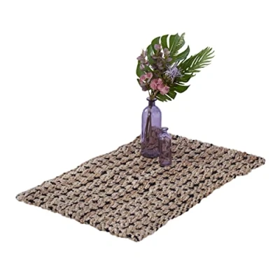 Image of Relaxdays Jute Rug, 60 x 90 cm, Handwoven Mat, Natural Fibres, Hallway Runner, Living Room, Kitchen, Beige/Black