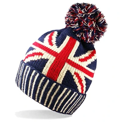 Image of UNISEX UNION JACK FLAG BOBBLE BEANIE HAT