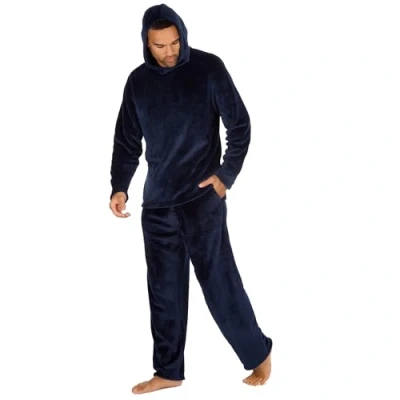 Image of INSIGNIA Mens Pyjamas Super Soft Fleece Loungewear (UK, Alpha, XXL, Regular, Hooded Navy)