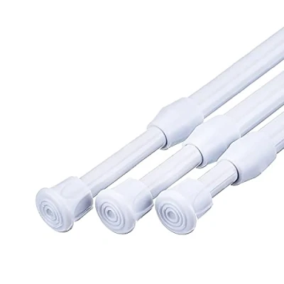 Image of MUHOO 3PCS Extendable Curtain Poles, No Drilling Net Rods, Spring Tension Rod for Kitchen, Cupboard, Bathroom, Window, 42 70CM/16.54 27.56Inch, White(Diameter:14mm)