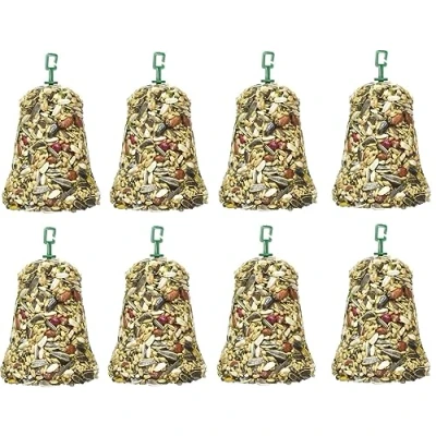 Image of LEEWAY WOODWORK JOHNSONS PARROT BUMPER BELL 150G 1 TO 8 CAGE TREAT SUNFLOWER SEEDS CLIP (X8)