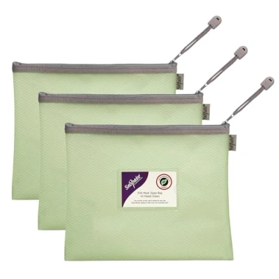 Image of Snopake A5 High Capacity Pastel Green EVA Mesh Zippa Bag [Pack of 3] 240 x 130mm Heavy Duty with Hanging Loop and Business Card Holder [15902]