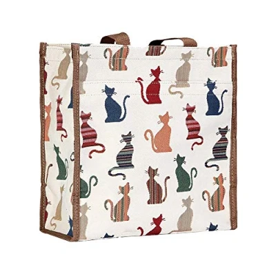 Image of Signare Tapestry Shoulder Bag Shopping for Women with Cat Design (Cheeky Cat, SHOP CHEKY)