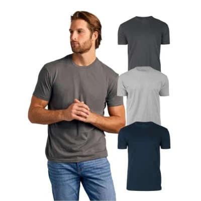 Image of True Classic Men&#039;s Crew Neck Short Sleeve T Shirt, 3 Pack Navy, Carbon, Heather Gray, S