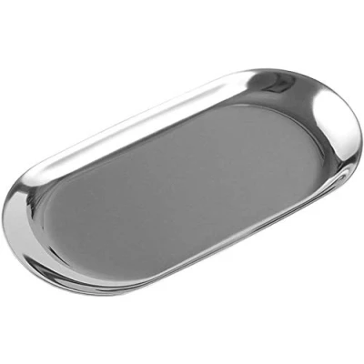 Image of Vogueing Tool Candy Tray,1pc Metal Storage Tray Stainless Steel, Oval for Snack/Fruit/Candle/Candy/Key/Cosmetics/Jewelry（Small）Silver