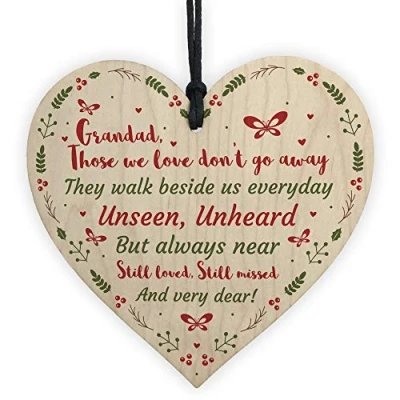 Image of RED OCEAN Handmade Memorial Gift Wooden Heart Remembrance Plaque For Grandad Keepsake Gifts