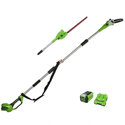 Image of Greenworks Cordless 2 in 1 Pole Saw and Hedge Trimmer WITH Shoulder Strap, 20cm Bar, 51cm Dual Action Blades, 40V Battery Charger G40PSH