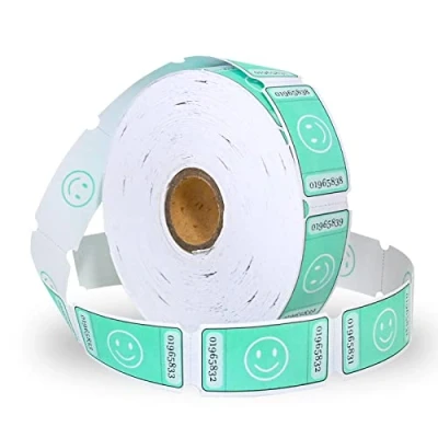 Image of L LIKED 1000 Numbered Green Smiley Raffle Tickets, Single Ticket Roll for Party Events, Carnival, School Classroom Supplies