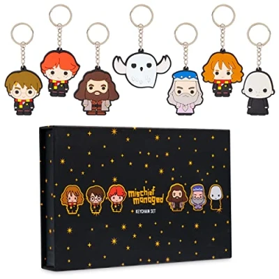 Image of Harry Potter Keyrings for Kids Mini Figures 5 or 7 Keychain Characters Ron Hermione Collectables Gifts (Black/Multi)