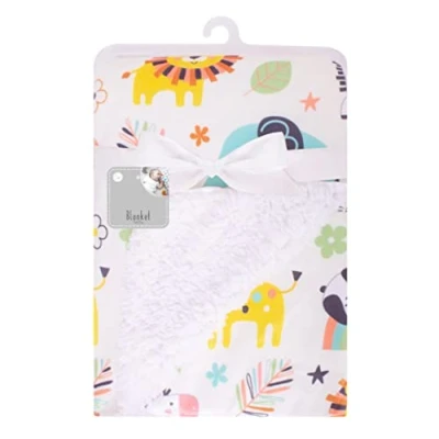 Image of E&amp;A Distribution Limited Baby Blanket for Newborn Fleece Soft Boy &amp; Girl Sherpa Fur 75x100 cm Cute Animal Design Wrap (Jungle Spring)
