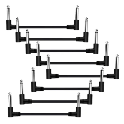 Image of Tavsou Pack of 8 Guitar Patch Cable for Effect Pedal Board 1/4&quot; Right Angle TS Mono Cords (6 Inch Pack)