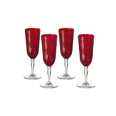 Image of Omada Design 4 Glasses for Champagne, 6,89 fl oz Flute in acrilic Unbreakable Plastic, Diamond Line, Red