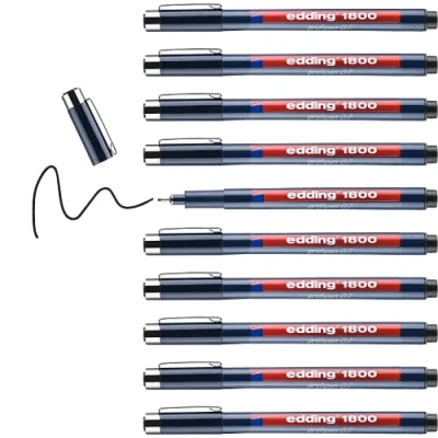 Image of edding 1800 profipen 0.7mm black precision fineliner for writing and precise sketching 10 Pack