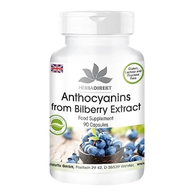 Image of Blueberry Capsules, 500mg Extract, 25% anthocyanins, Vegan, 90 Capsules HERBADIREKT by Warnke Vitalstoffe German Pharmacy Quality