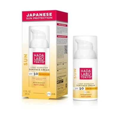 Image of Hada Labo Tokyo Light Hydrator Sun Face cream with Super Hyaluronic Acid, SPF50, Matt Look, 50 ml Bottle (Pack of 1)