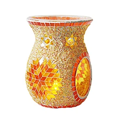 Image of MagiDeal Mosaic Glass Oil Burner, Essential Diffuser, Tealight Candle Holder, for Scented, Tealight, Melt Orange